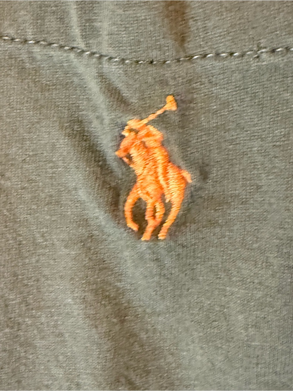 Polo Ralph Lauren Olive Green Long-Sleeve Pocket Tee with Orange Pony L - Picture 3 of 6